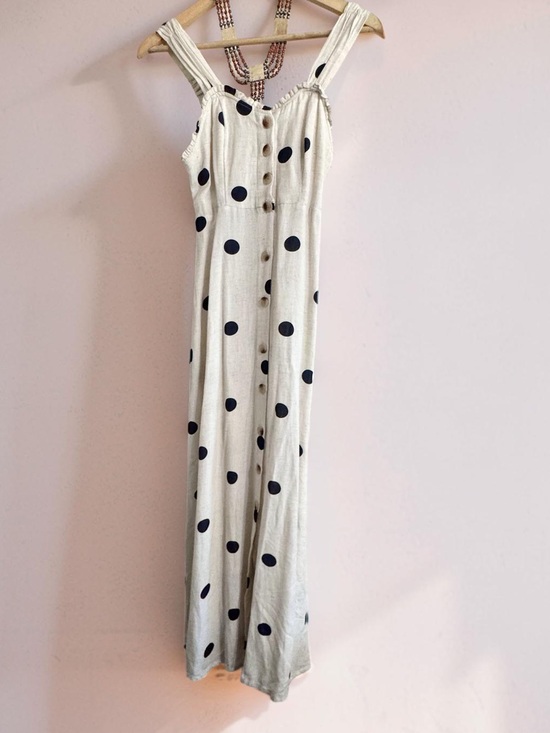 Sincerly Jules Dresses & Skirts - Sincerely Jules Cream PolkaDot,Button-Front,stretch waist, linen blend dress